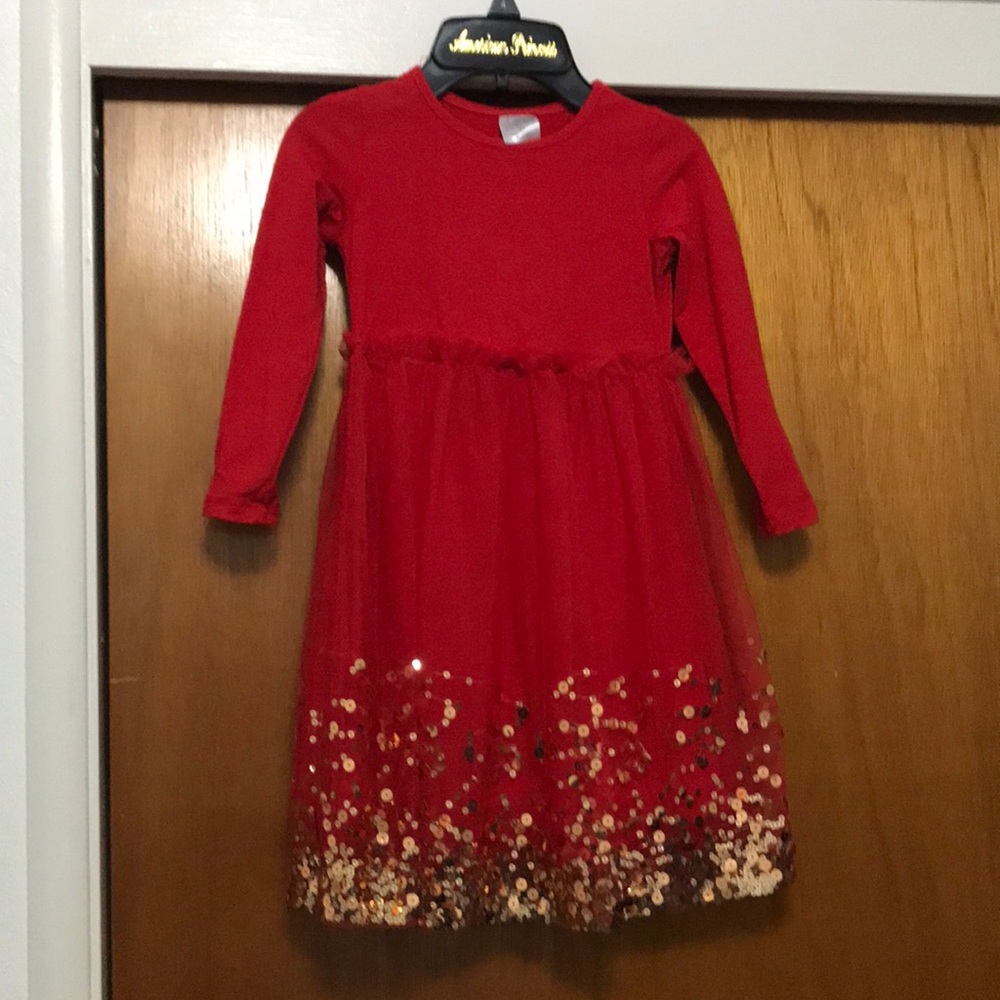 Red dress with gold sparkle